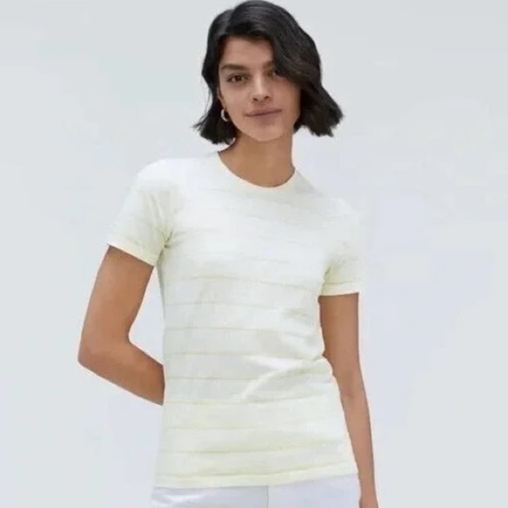 Everlane Womens Striped Organic Cotton Crewneck Tee T-Shirt‎ Yellow
